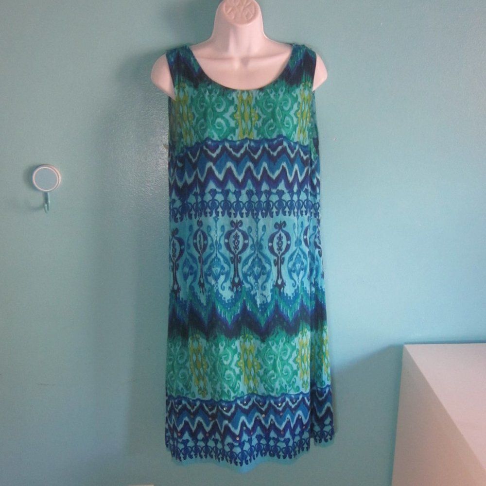 R&K Vintage 80's Womens Size M / L A-line Rayon Tank Sundress Blue Tie Dye Print - Picture 4 of 10